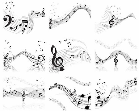 simsearch:400-04173341,k - Vector musical notes staff backgrounds set for design use Fotografie stock - Microstock e Abbonamento, Codice: 400-04150447