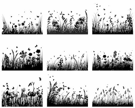 simsearch:400-08615799,k - Vector grass silhouettes backgrounds set. All objects are separated. Stock Photo - Budget Royalty-Free & Subscription, Code: 400-04150442