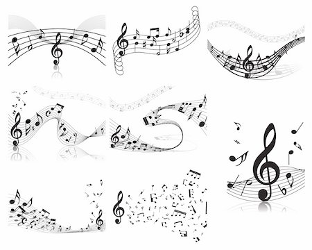 simsearch:400-04173341,k - Vector musical notes staff backgrounds set for design use Fotografie stock - Microstock e Abbonamento, Codice: 400-04150454