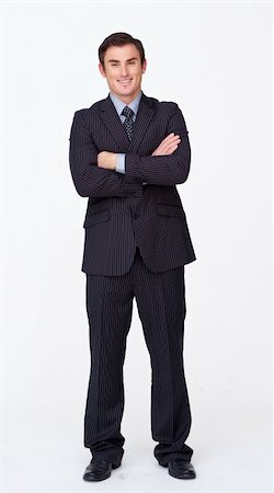 simsearch:400-04150475,k - Standing businessman with folded arms against white smiling at the camera Foto de stock - Super Valor sin royalties y Suscripción, Código: 400-04150472