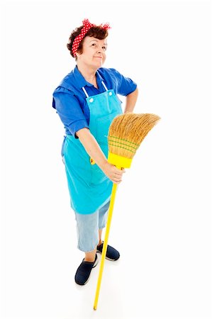 Retro looking housekeeper looks into the distance and imagines a better life.  Isolated on white. Foto de stock - Super Valor sin royalties y Suscripción, Código: 400-04151321