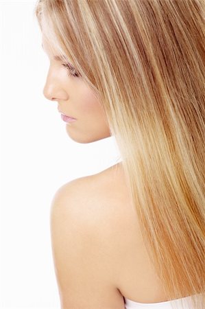 Close up of a female light straight hair sideways, isolated Photographie de stock - Aubaine LD & Abonnement, Code: 400-04151713