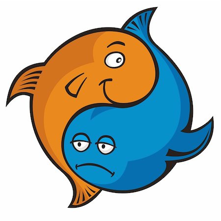 sad fish - Blue and orange cartoon fish yin yang or pisces symbol Stock Photo - Budget Royalty-Free & Subscription, Code: 400-04151738