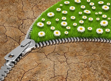 Zipper opening a flower field on dry ground - 3d rendered composite Photographie de stock - Aubaine LD & Abonnement, Code: 400-04151851