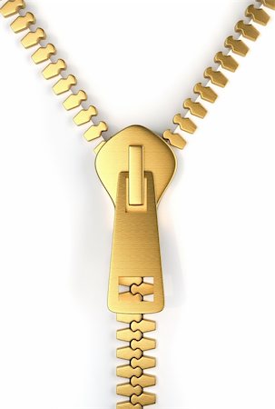 Golden zipper on white background - 3d render Stock Photo - Budget Royalty-Free & Subscription, Code: 400-04151853