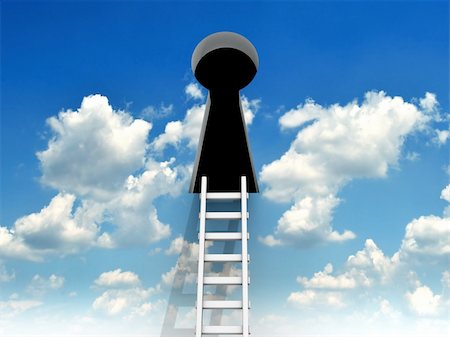 simsearch:400-08288188,k - Ladder leading to a keyhole on the sky - 3d render Photographie de stock - Aubaine LD & Abonnement, Code: 400-04151872