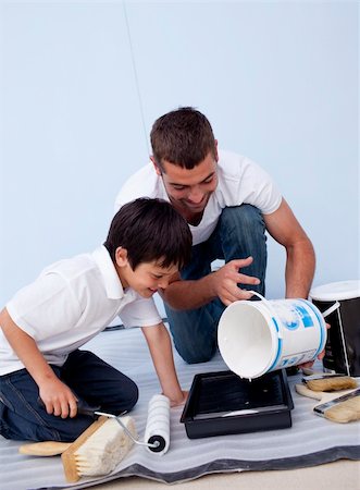 Man and little boy painting a bedroom together at home Stock Photo - Budget Royalty-Free & Subscription, Code: 400-04152210