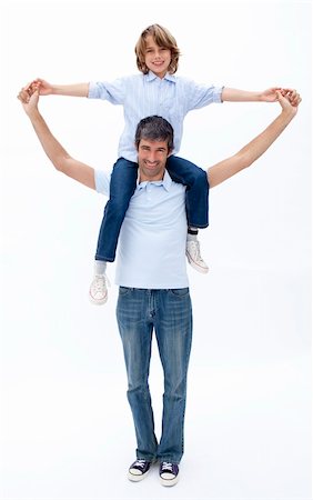piggyback brothers - Dad and son playing together against white background Stock Photo - Budget Royalty-Free & Subscription, Code: 400-04152298