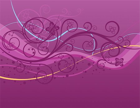 simsearch:400-05737322,k - Purple swirls, waves and butterflies background Fotografie stock - Microstock e Abbonamento, Codice: 400-04152614