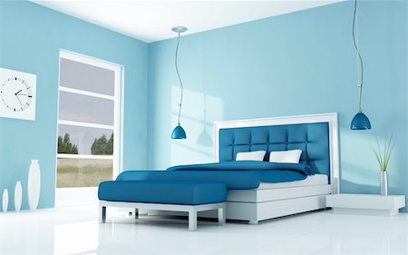 simsearch:700-00864697,k - blue bedroom of a holyday villa - rendering Stock Photo - Budget Royalty-Free & Subscription, Code: 400-04152699