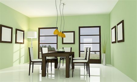 simsearch:400-04196177,k - modern green dining room - rendering  - the image on background is a my photo Foto de stock - Super Valor sin royalties y Suscripción, Código: 400-04152707