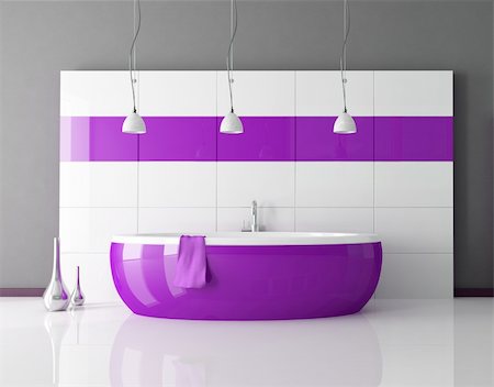 simsearch:400-04159088,k - purple bathtub in a minimal contemporary bathroom - rendering Stock Photo - Budget Royalty-Free & Subscription, Code: 400-04152725