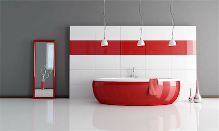 simsearch:400-04159088,k - red and white minimal contemporary bathroom - rendering Stock Photo - Budget Royalty-Free & Subscription, Code: 400-04152728