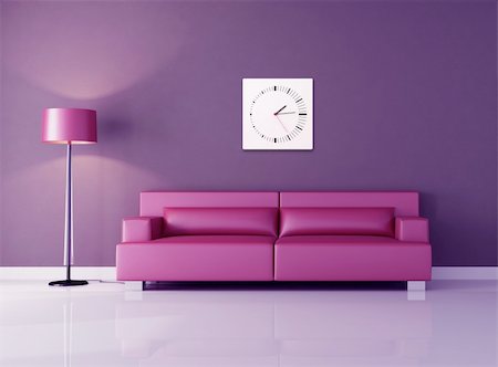 simsearch:400-04156984,k - pink modern couch against purple wall - rendering Stockbilder - Microstock & Abonnement, Bildnummer: 400-04152729