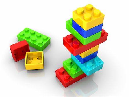 plastic blocks - Colorful toy blocks  on white backround - 3d render Stock Photo - Budget Royalty-Free & Subscription, Code: 400-04152816