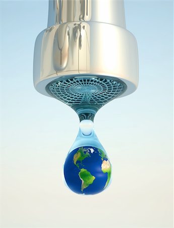 dripping faucet - Earth globe in last drop of environment resources - 3d render Stock Photo - Budget Royalty-Free & Subscription, Code: 400-04152894