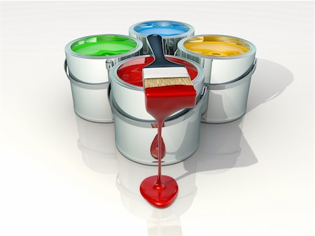 Illustration of paint cans and paintbrush - 3d render Stock Photo - Budget Royalty-Free & Subscription, Code: 400-04152974