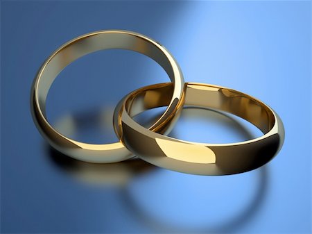 Interlocked wedding rings over blue background - 3d render Stock Photo - Budget Royalty-Free & Subscription, Code: 400-04152971