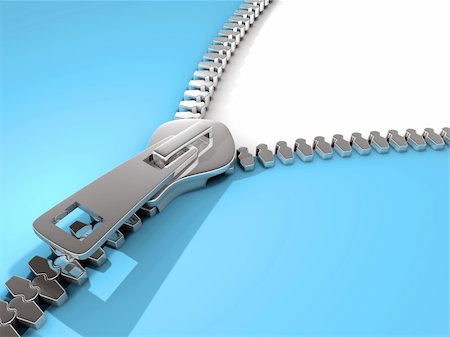 Mettalic zipper opening over white background - 3d render Stock Photo - Budget Royalty-Free & Subscription, Code: 400-04152987