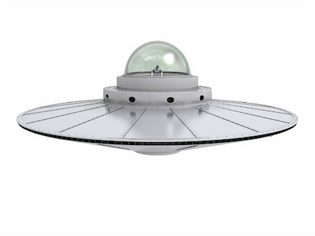 An isolated hovering gray ufo with transparent dome on white background Fotografie stock - Microstock e Abbonamento, Codice: 400-04153022