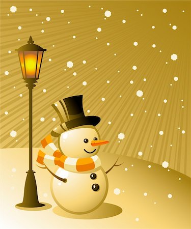 simsearch:400-04157187,k - Snowman stands under a lamp on a snowy evening. EPS 8, AI, JPEG Stockbilder - Microstock & Abonnement, Bildnummer: 400-04153134