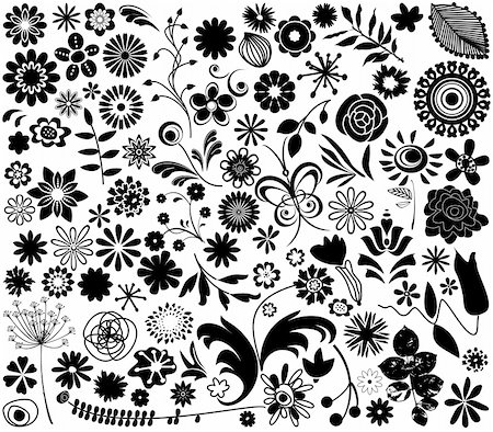 set of flowers in black and white Stock Photo - Budget Royalty-Free & Subscription, Code: 400-04153298