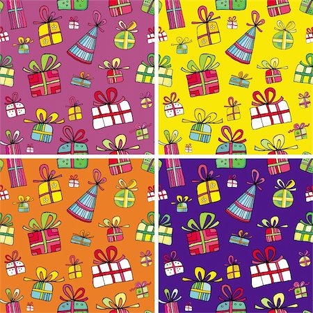 simsearch:400-05752762,k - Seamless christmas presents pattern set. Stockbilder - Microstock & Abonnement, Bildnummer: 400-04153348