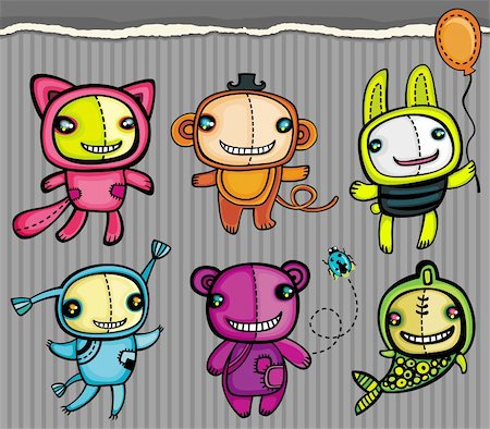 dianka (artist) - Vector set of cute toys animals.  Cat, monkey, rabbit, doll, bear, fish. Stockbilder - Microstock & Abonnement, Bildnummer: 400-04153416