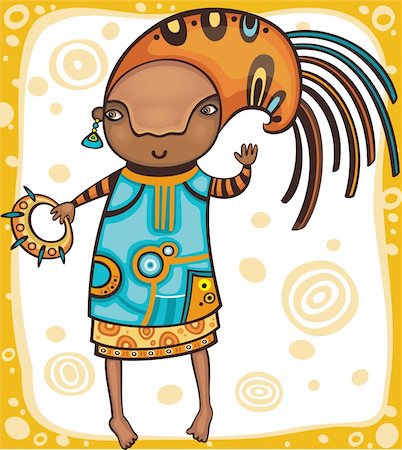funky cartoon girls - Colorful portrait of the dancing African girl with ethnic musical instrument. Stock Photo - Budget Royalty-Free & Subscription, Code: 400-04153428