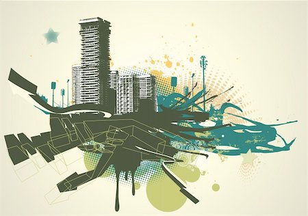 simsearch:400-04621268,k - Vector illustration of urban background with grunge stained Design elements Stock Photo - Budget Royalty-Free & Subscription, Code: 400-04153445