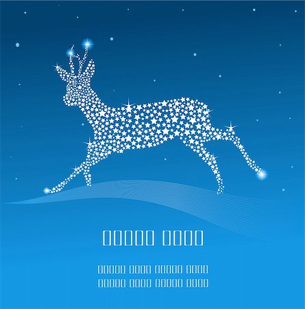 deer ornament - Running Shining Christmas deer. Vintage vector illustration Stock Photo - Budget Royalty-Free & Subscription, Code: 400-04153479