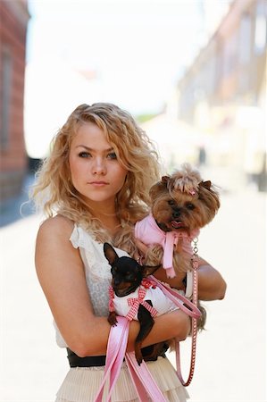 simsearch:400-06758392,k - Fashion - girl and two of her little friends, small cute dogs Photographie de stock - Aubaine LD & Abonnement, Code: 400-04153691