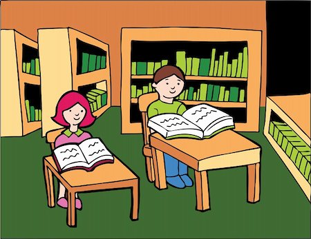 Two children study quietly in a library. Stock Photo - Budget Royalty-Free & Subscription, Code: 400-04153818