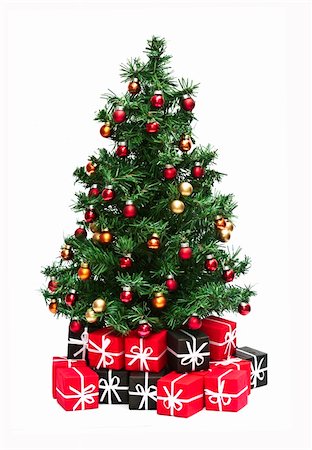 round ornament hanging of a tree - Christmas Tree with decorations Stock Photo - Budget Royalty-Free & Subscription, Code: 400-04153811