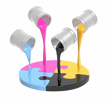 falling paint bucket - Conceptual image - a palette CMYK. Objects over white Stock Photo - Budget Royalty-Free & Subscription, Code: 400-04153883