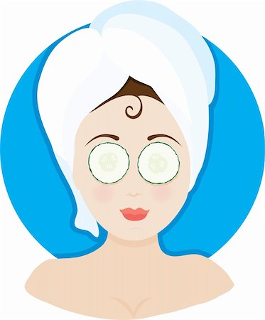 A woman having a facial with a towel on her head and cucumbers on her eyes Stock Photo - Budget Royalty-Free & Subscription, Code: 400-04164086