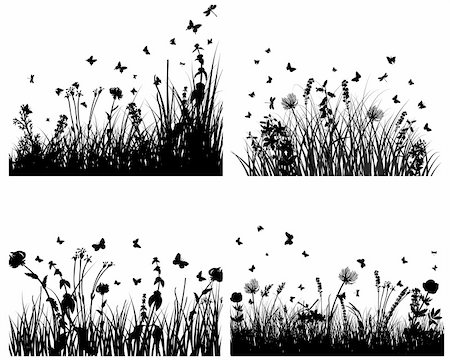 Vector grass silhouettes backgrounds set. All objects are separated. Stock Photo - Budget Royalty-Free & Subscription, Code: 400-04164235