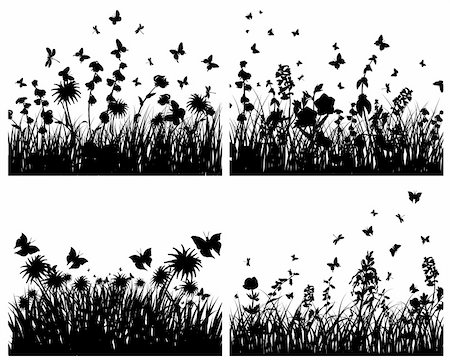 Vector grass silhouettes backgrounds set. All objects are separated. Stock Photo - Budget Royalty-Free & Subscription, Code: 400-04164236