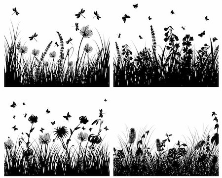 simsearch:400-04678689,k - Vector grass silhouettes backgrounds set. All objects are separated. Foto de stock - Super Valor sin royalties y Suscripción, Código: 400-04164233