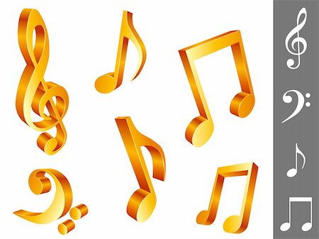 Set of 6 golden music notes, isolated on white background. Stock Photo - Budget Royalty-Free & Subscription, Code: 400-04164262