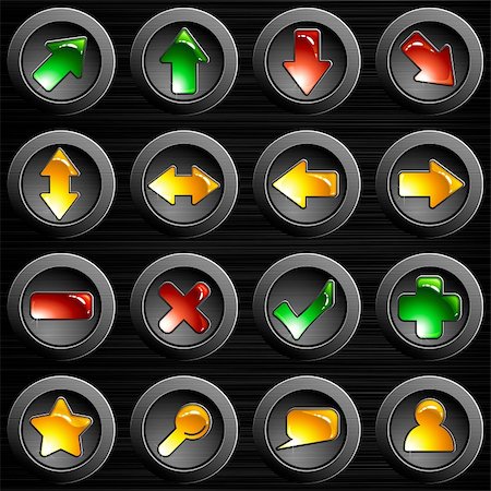 simsearch:400-05148042,k - Collection of 16 internet buttons with a brushed steel frame. Graphics are grouped and in several layers for easy editing. The file can be scaled to any size. Stock Photo - Budget Royalty-Free & Subscription, Code: 400-04164294