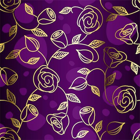 simsearch:400-05241823,k - Hand drawn seamless design with golden roses. Tiles can be combined seamlessly. Graphics are grouped and in several layers for easy editing. The file can be scaled to any size. Photographie de stock - Aubaine LD & Abonnement, Code: 400-04164311