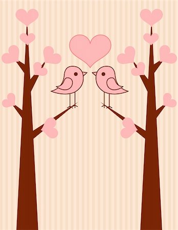 decorative flowers and birds for greetings card - Cute birds couple place card. Vector Illustration Stock Photo - Budget Royalty-Free & Subscription, Code: 400-04164352