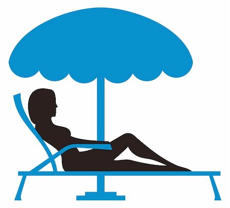 silhouette girl with umbrella - Silhouette of a young woman relaxing on lounnge chair with parasol Stock Photo - Budget Royalty-Free & Subscription, Code: 400-04164388