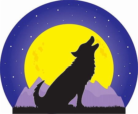 A silhouette of a wolf howling at a large yellow moon on a starry night Foto de stock - Super Valor sin royalties y Suscripción, Código: 400-04164522