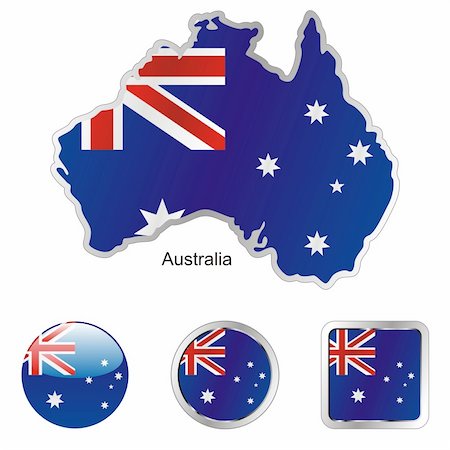 states flag and atlas - fully editable vector flag of australia in map and web buttons shapes Stock Photo - Budget Royalty-Free & Subscription, Code: 400-04164539
