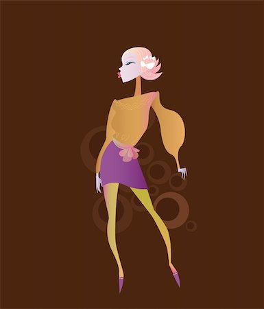 simsearch:400-04284048,k - Stylized retro girl on dark - chocolate background. Vector Illustration of beauty fashion girl. Fotografie stock - Microstock e Abbonamento, Codice: 400-04164585