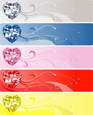 Vector Illustration of 5 Diamond or Crystal Heart Banners. Stock Photo - Budget Royalty-Free & Subscription, Code: 400-04164728