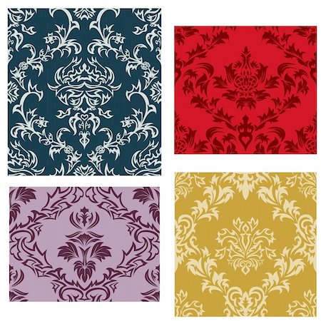 simsearch:400-08022503,k - Damask seamless vector backgrounds set.  For easy making seamless pattern just drag all group into swatches bar, and use it for filling any contours. Stock Photo - Budget Royalty-Free & Subscription, Code: 400-04164825