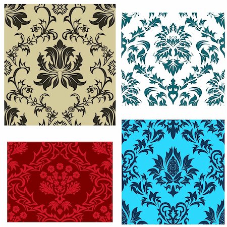 simsearch:400-08164930,k - Damask seamless vector backgrounds set.  For easy making seamless pattern just drag all group into swatches bar, and use it for filling any contours. Stock Photo - Budget Royalty-Free & Subscription, Code: 400-04164826